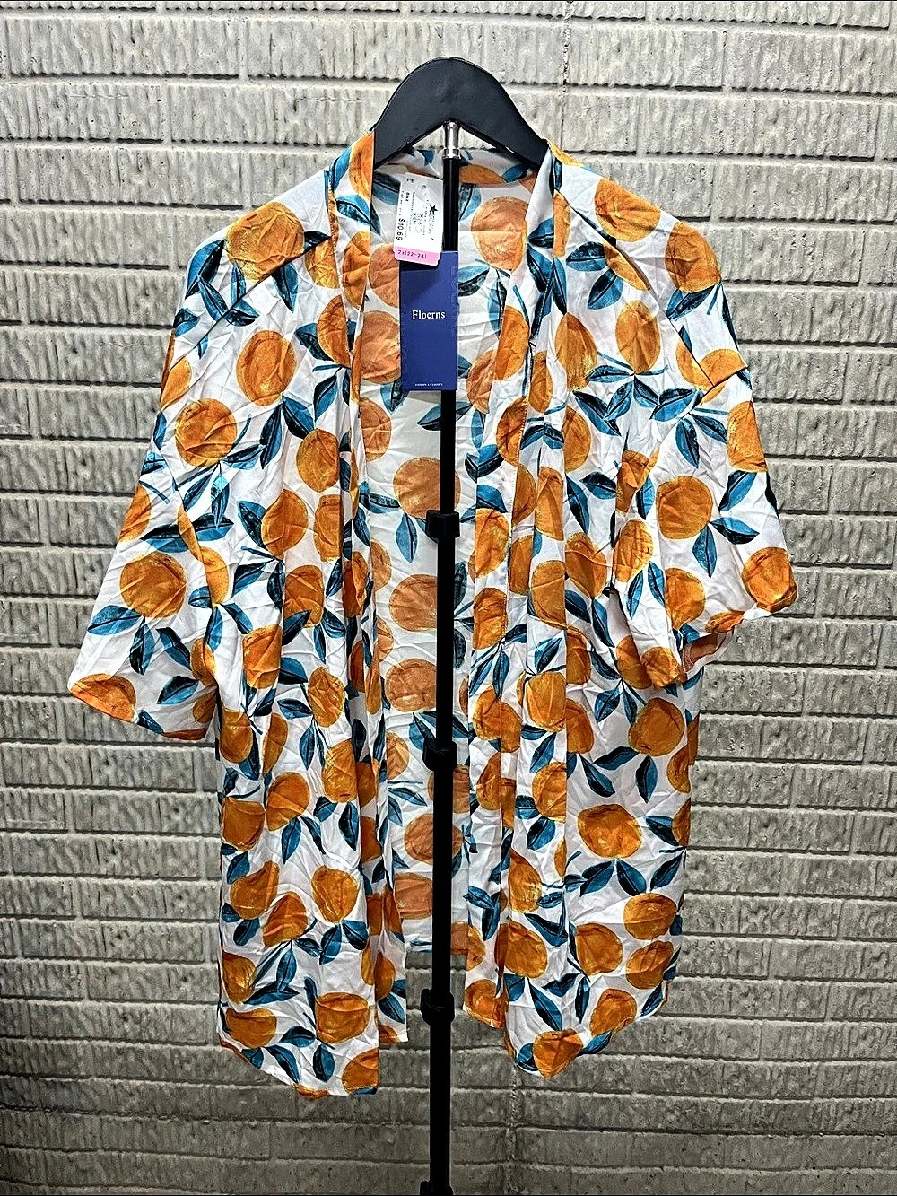Floerns Floral Button Down Shirt in White & Orange Size XX-Large